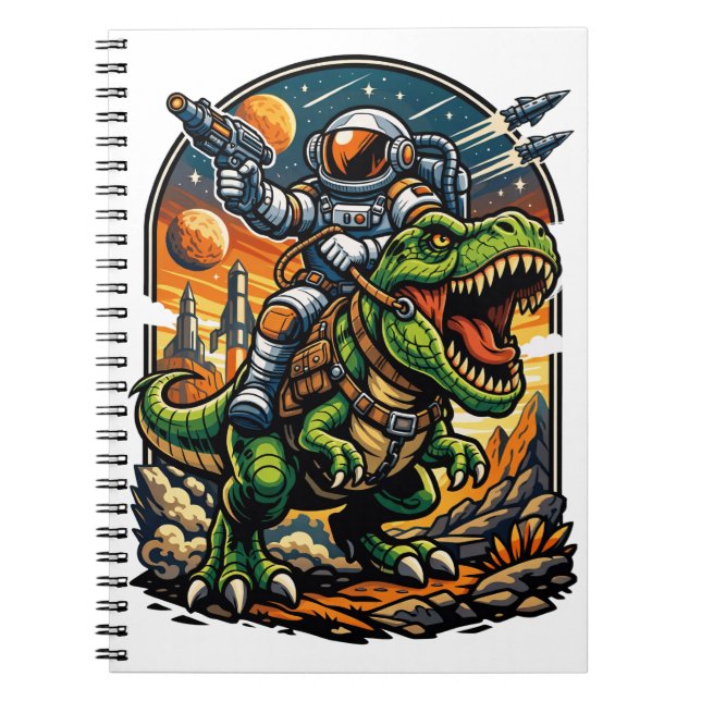 Astronaut Riding a T-Rex – Epic Space Dinosaur Notizblock (Vorderseite)