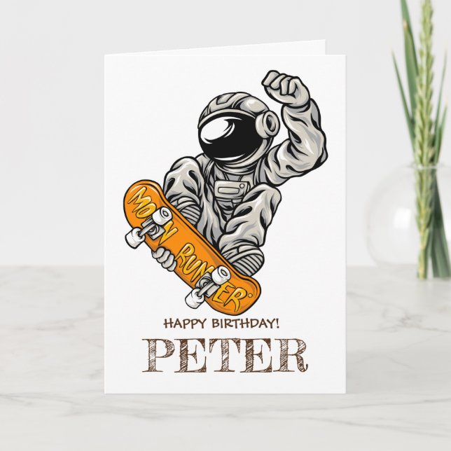 Astronaut Riding SKATEBOARD Karte (Vorderseite)