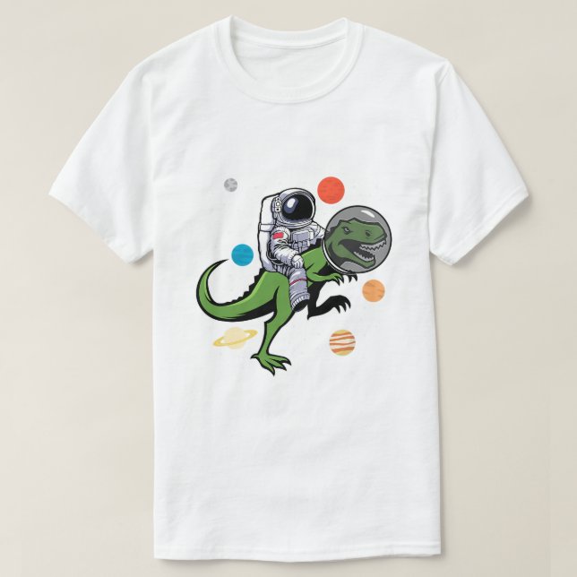 Astronaut Riding T Rex Dinosaur Astro Space T-Shirt (Design vorne)