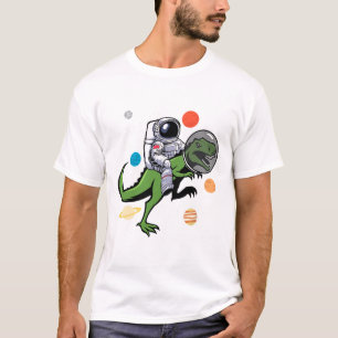 Astronaut Riding T Rex Dinosaur Astro Space T-Shirt