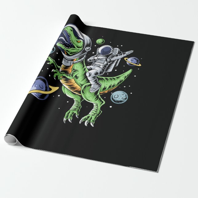 Astronaut Riding T-Rex Dinosaur Astro T-Rex Space Geschenkpapier (Ungerollt)