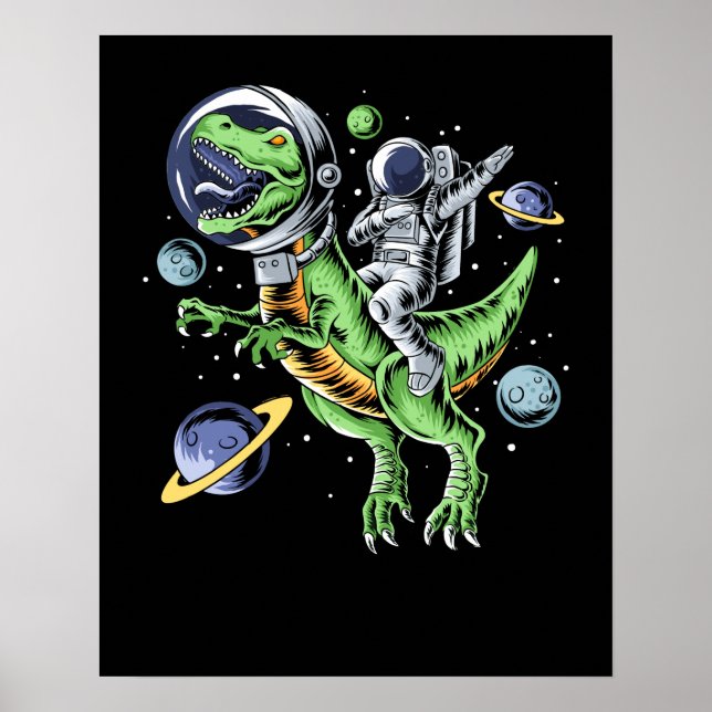 Astronaut Riding T-Rex Dinosaur Astro T-Rex Space Poster (Vorne)