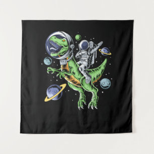 Astronaut Riding T-Rex Dinosaur Astro T-Rex Space Wandteppich