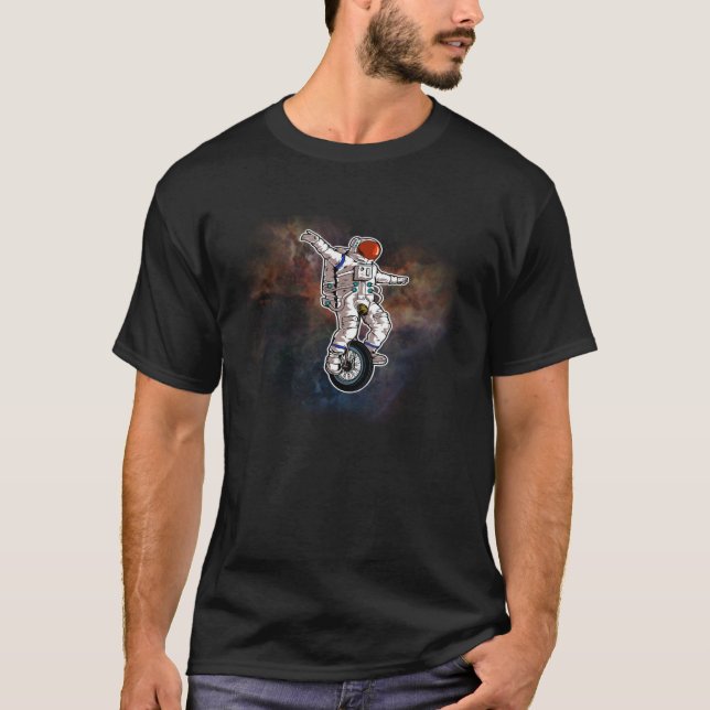 Astronaut Riding Unicycle in Outer Space by Nebula T-Shirt (Vorderseite)