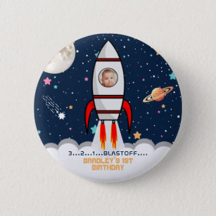 Astronaut Rocket Outer Space 1. Geburtstag Foto Button