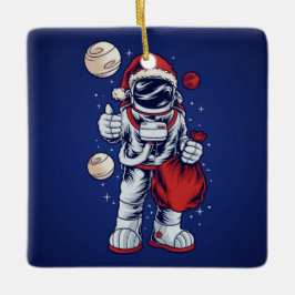 Astronaut Santa in Space Keramik Ornament