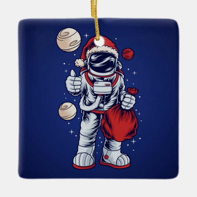 Astronaut Santa in Space Keramik Ornament (Vorderseite)