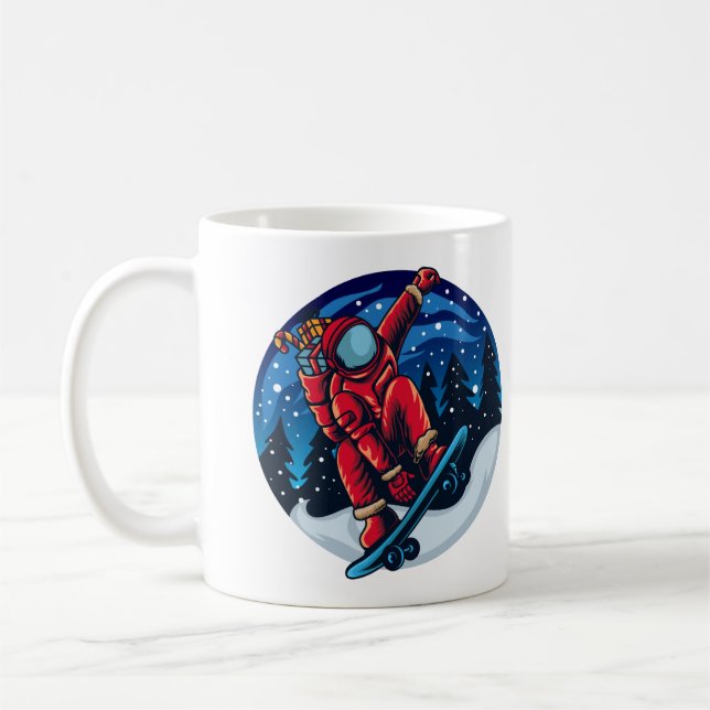 Astronaut Santa mit Skateboard Kaffeetasse (Links)