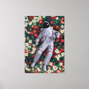 Astronaut schwebt in Blumen Surrealer Naturkunst Leinwanddruck