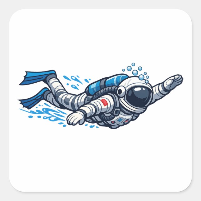 Astronaut Schwimmen Quadratischer Aufkleber (Vorderseite)