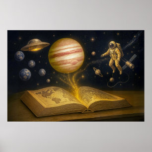 Astronaut schwimmt aus kosmischem Geschichtenbuch Poster
