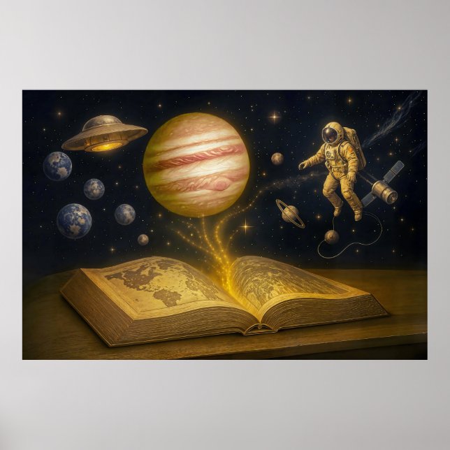 Astronaut schwimmt aus kosmischem Geschichtenbuch Poster (Vorne)