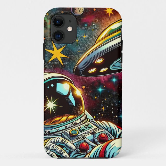 Astronaut schwimmt im Weltraum mit einem UFO Kunst Case-Mate iPhone Hülle (Rückseite)