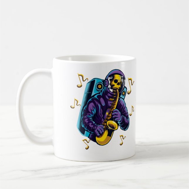 Astronaut Shirt Skull Playing Saxophone In Space M Kaffeetasse (Links)