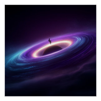 Astronaut-Silhouette auf der Akkretionsscheibe ein Poster