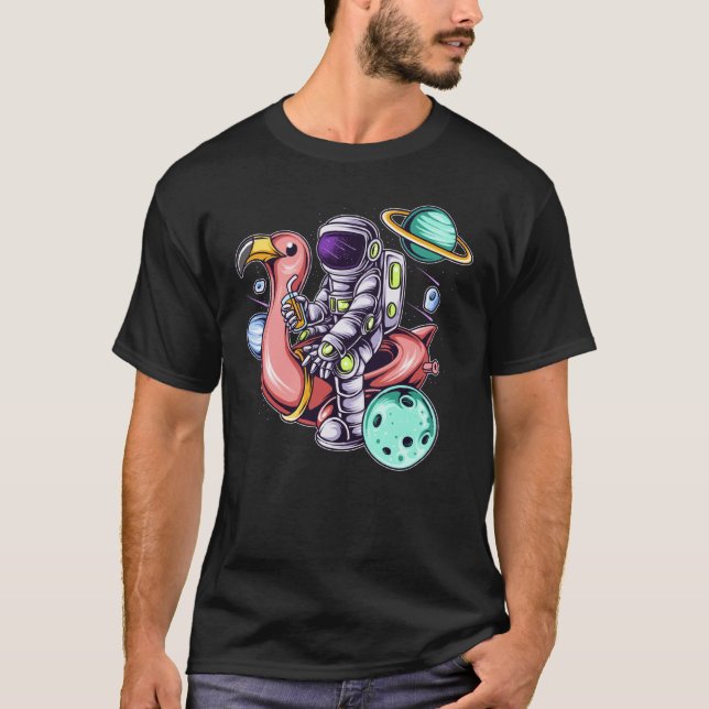 Astronaut Sitting on a Flamingo Summer Boy Girl Wo T-Shirt (Vorderseite)