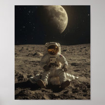 Astronaut sitzt auf dem Mond