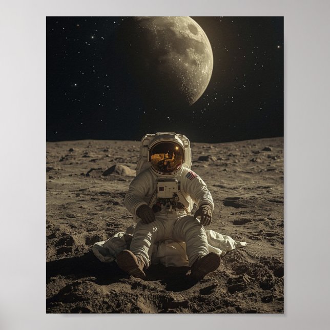 Astronaut sitzt auf dem Mond Poster (Vorne)