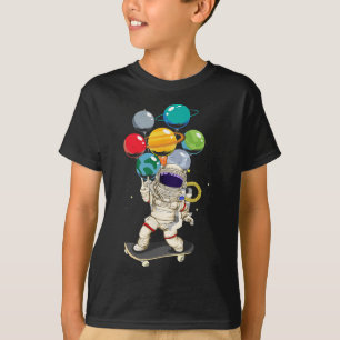 Astronaut Skateboarding Kinder Lloon Planeten Welt T-Shirt