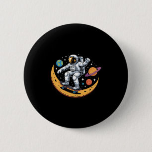 Astronaut Skateboarding Weltraum Mond Planeten Kin Button