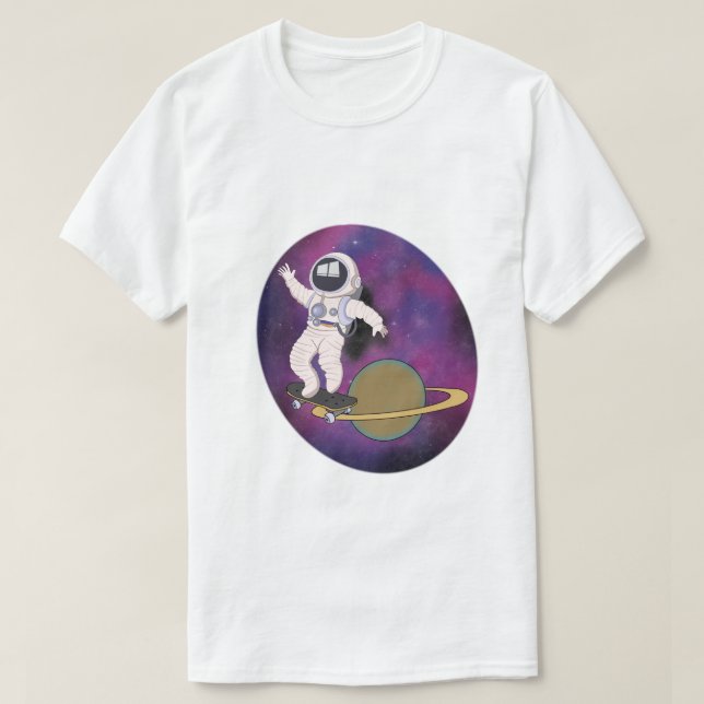 Astronaut-Skaten im Weltraum T-Shirt (Design vorne)