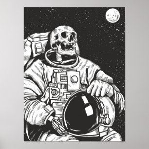 Astronaut Skeleton Spooky Skull Poster