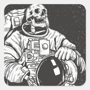 Astronaut Skeleton Spooky Skull Quadratischer Aufkleber