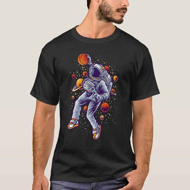 Astronaut Slam Dunk  Basketball Space T-Shirt (Vorderseite)