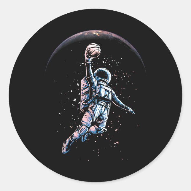 Astronaut Slam Dunk Weltraum T-Shirt Skelett Liebh Runder Aufkleber (Vorderseite)