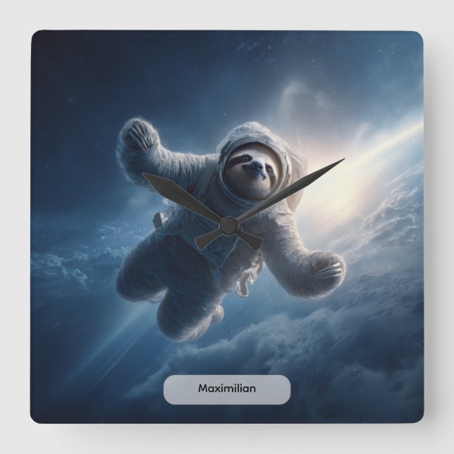 Astronaut Sloth Space Surreal Animal Personalized  Quadratische Wanduhr (Vorderseite)