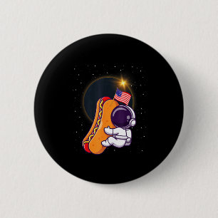 Astronaut Sonnenfinsternis Hotdog Us Flagge Lustig Button