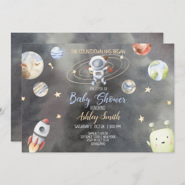 Astronaut Space Baby Dusche Einladung (Vorne/Hinten)