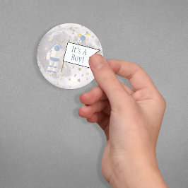 Astronaut Space Baby Moon Es ist ein Junge! Runder Aufkleber