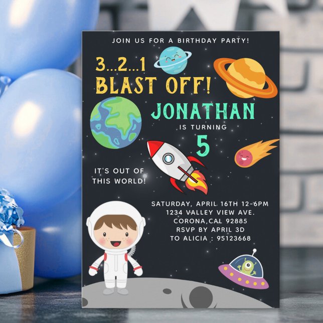 Astronaut Space Birthday Boy Party - Blast Off  Einladung (Von Creator hochgeladen)