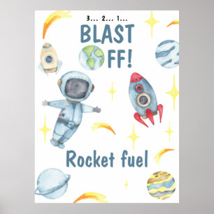 Astronaut Space Birthday Rocket Poster