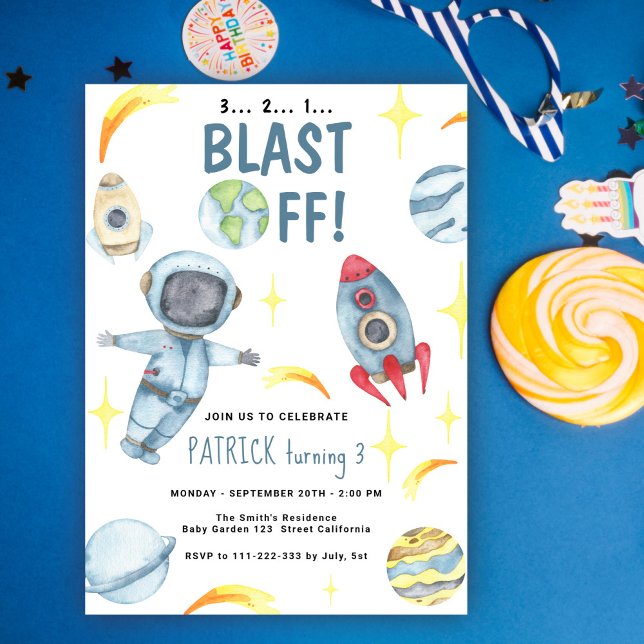 Astronaut Space Blash Off Birthday Party Einladung (Von Creator hochgeladen)