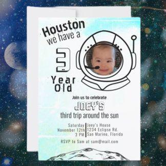 Astronaut Space Blue Custom Foto Geburtstag Einladung