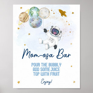 Astronaut Space Blue Gold Baby Dusche Mama osa Bar Poster