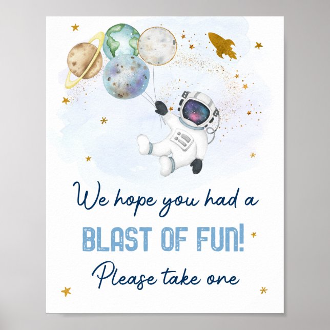 Astronaut Space Blue Gold Blase Spaß für Unterschr Poster (Vorne)