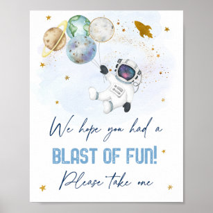 Astronaut Space Blue Gold Blase Spaß für Unterschr Poster