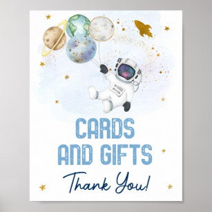 Astronaut Space Blue Gold Cards & Gifts Zeichen Poster