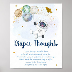 Astronaut Space Blue Gold Diaper Gedanken signiere Poster