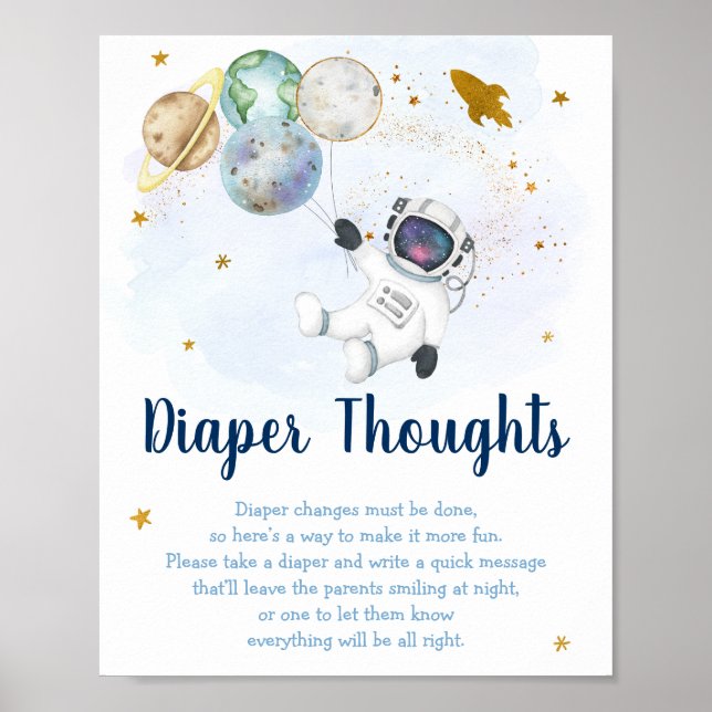 Astronaut Space Blue Gold Diaper Gedanken signiere Poster (Vorne)