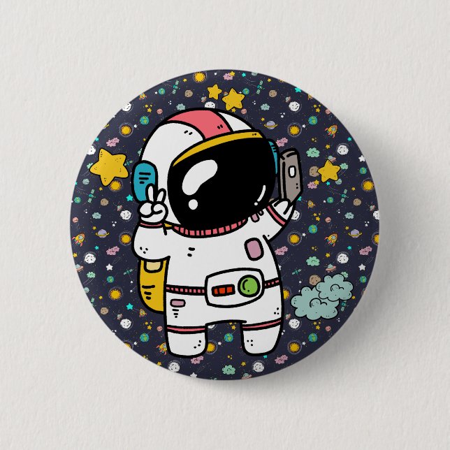 Astronaut Space Cartoon Button (Vorderseite)