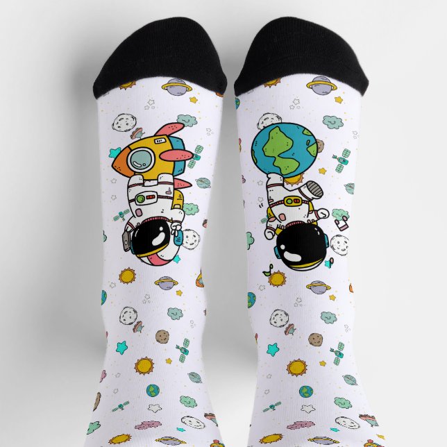 Astronaut Space Cartoon Socken (Oben)