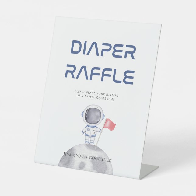 Astronaut Space Diaper Raffle Baby Dusche Zeichen Sockelschild (Vorderseite)