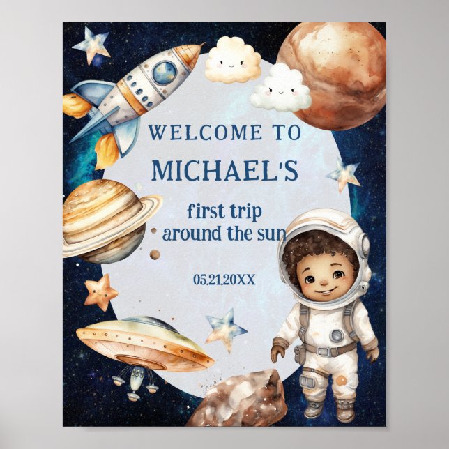 Astronaut Space Erste Reise um die Sonne Willkomme Poster (Vorne)