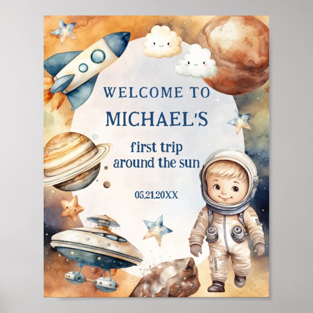 Astronaut Space Erste Reise um die Sonne Willkomme Poster (Vorne)