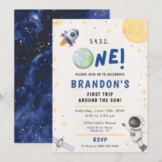 Astronaut Space First Trip Around The Sun Birthday Einladung
