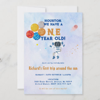 Astronaut Space Kids Erste Geburtstagsparty Einladung
